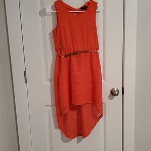 Girls Orange sleeveless dress with belt